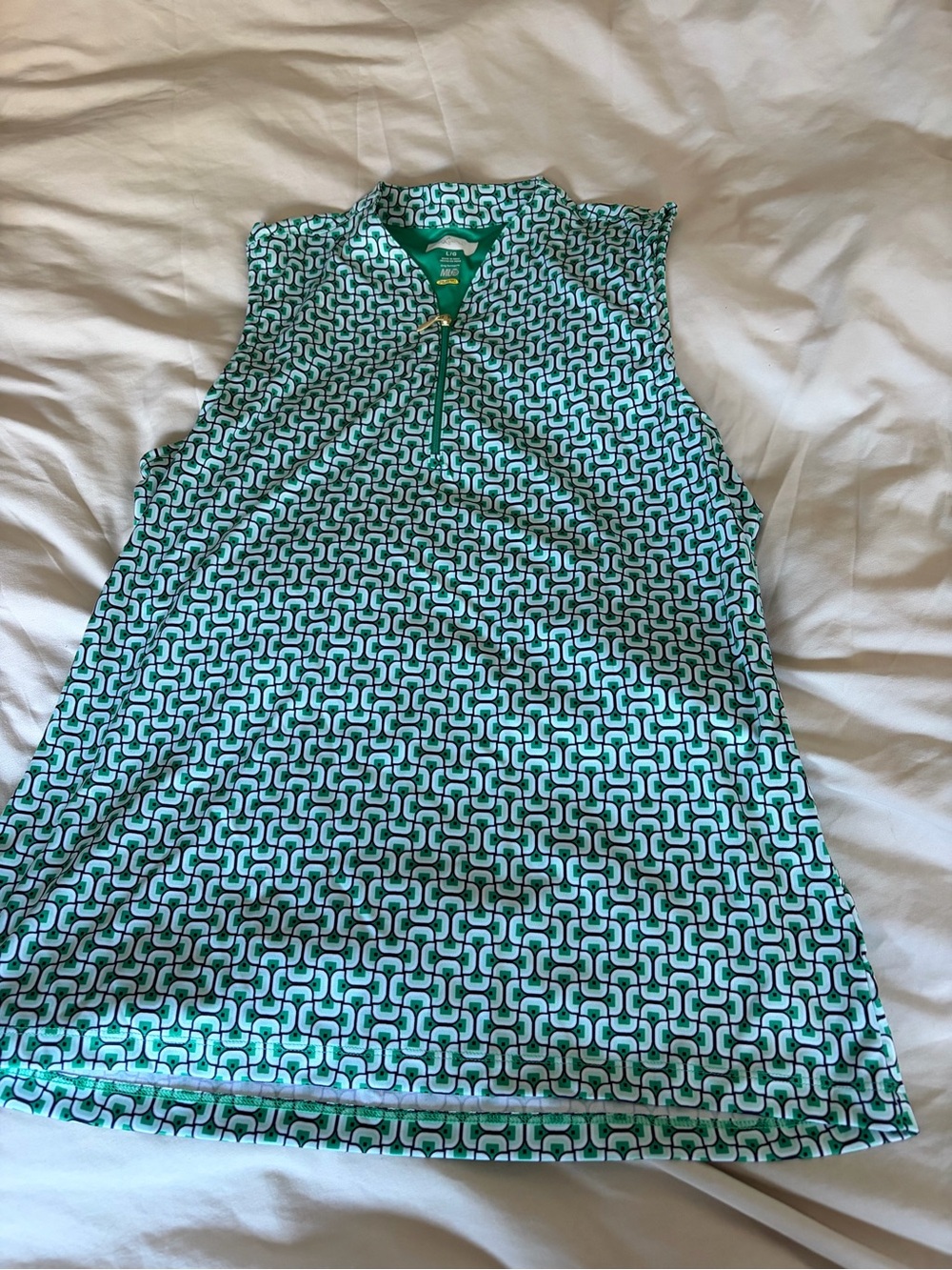 Sleeveless Green Geometric Print top